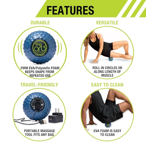 Pro-Tec Athletics Orb Activate Vibrating Massage Ball 4.5”, Blue, Deep Tissue, Muscle Relief, Hamstring, Quadriceps, Calf,...