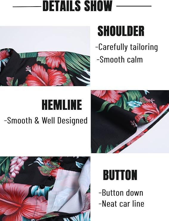 YTD Mens Flower Hawaiian 2 Piece Outfit Sets Short Sleeve Beach Casual Button Down Shirt and Shorts Suits