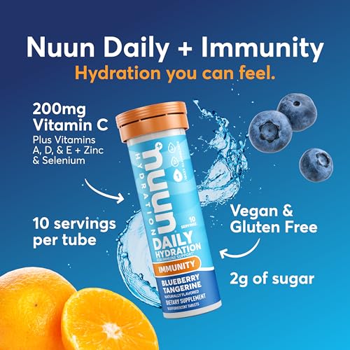 Nuun Immunity Electrolyte Tablets with Vitamin D, C, E, & A, Ginger, Elderberry, Magnesium & 4 Other Essential Electrolyte...