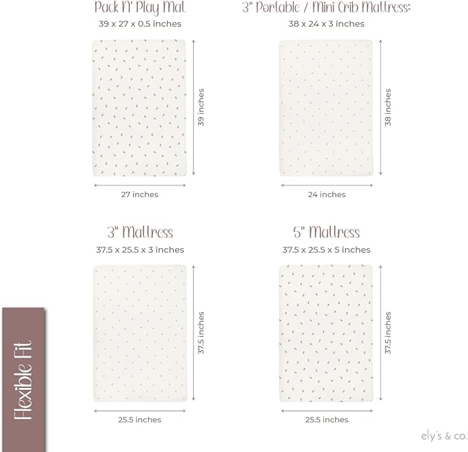Ely's & Co. Patent Pending Waterproof Pack and Play Sheets, 100% Cotton with Waterproof Lining – 2 Pack Fitted Mini Crib Sheet Set, Berry and Cluster Dot (Lavender) 38” x 24”