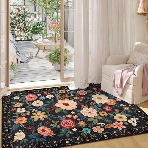 DUKINO 2x3 Rugs for Entryway, Floral Indoor Washable Door Mat, Non Slip Boho Small Rug for Kitchen, Soft Low Pile, Front D...