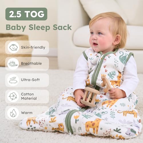 FIEMOL Baby Sleep Sack 6-12 Months, 2.5 TOG Cotton Winter Baby Wearable Blanket with 2-Way Zipper, Warm Soft Sleeping Bag ...