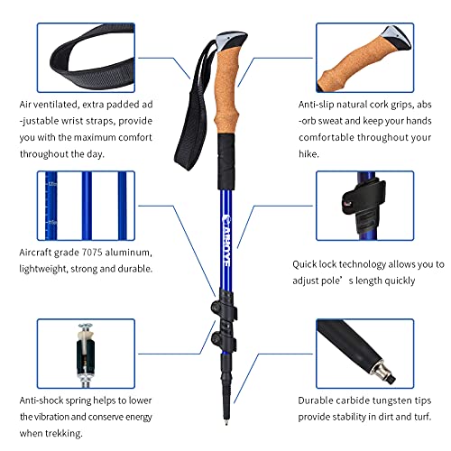 Aihoye Trekking Hiking Poles - 2 Pack Adjustable Walking Sticks, Collapsible Lightweight Aluminum 7075, Hiking Sticks with...