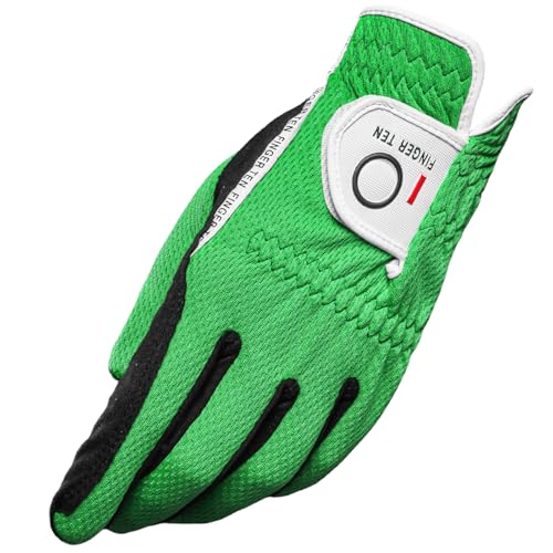 FINGER TEN Men’s Golf Glove Left Hand Right Handed Golfer Rain Grip 1 Pack, Durable Fit for Hot Wet All Weather Small Medi...