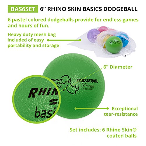 Champion Sports Rhino Skin Dodgeball Set – 6 Soft Foam Dodgeballs with Tear-Resistant Coating, Grip Surface, Low Bounce, M...