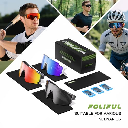 Foliful 3 Pack Polarized Sunglasses for Men Women, Sports Mens Sunglasses with UV Protection for Baseball Cycling Running