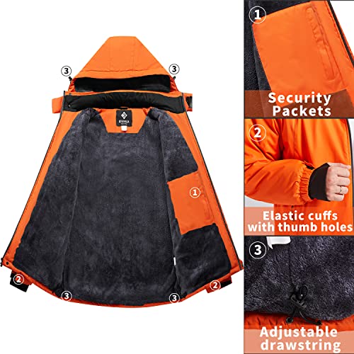 Kugnala Men's Winter Skiing Jacket Waterproof Warm Snow Fleece LiningCoat Mountain Hooded Windproof Rain Jacket S-6XL
