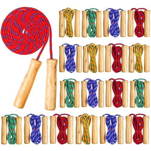 Aoriher Jump Ropes for Kids Adjustable 7 ft Cotton Skipping Ropes with Wooden Handle for Students Fitness Outdoor Exercise...