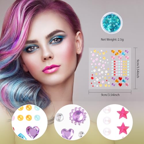 QXUJI 6 Sheets Eye Body Face Gems Jewels, Self-adhesive Rhinestone Makeup Stickers, with 3 Colors Face and Body Glitter Ge...