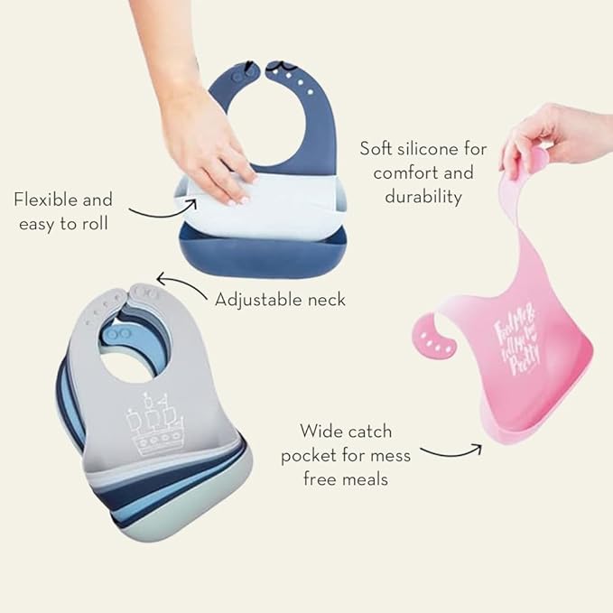 Baby Bib for Eating by Bella Tunno, Waterproof Silicone Bib with Large Food Catcher, Adjustable Fit for Babies 4-12 months & Toddlers 1-3 Years, Boys & Girls, Little Mister Mess