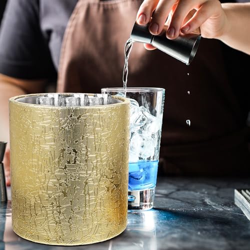 Operitacx Gold Ice Bucket Stainless Steel Ice Bucket with Lid and Tongs 7.3 Inch Wine Cooler for Bar Party Beverage Chilling