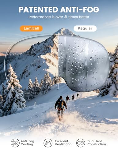 Lamicall Ski Goggles with 3X Anti-Fog - 100% UV Protection, OTG, Gifts for Skiing, Snowboard, Snowmobile, Men, Women