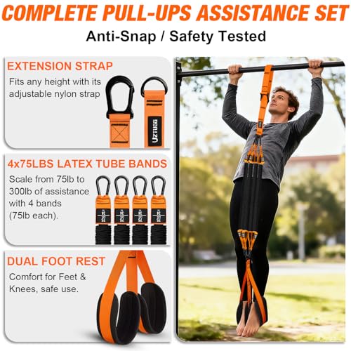 UZTUGG Heavy Duty Pull Up Assistance Bands, Pull Up Assist Band with Dual Foot Rests for Men, Home Gym Strength Training E...