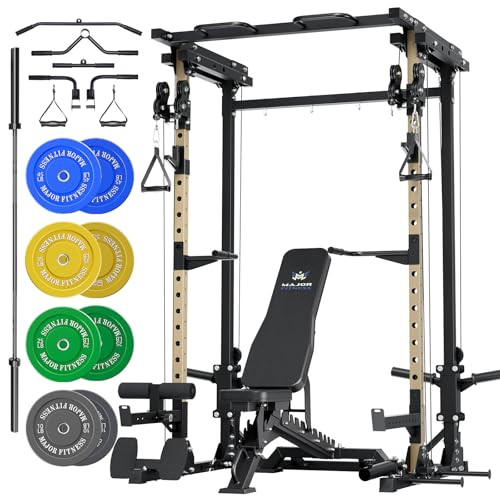 MAJOR FITNESS Drone3 Power Rack, 2500lbs Multi-Function Home Gym Squat Rack with Dual Pulley System, Pull-Up Bar & J-Hook...