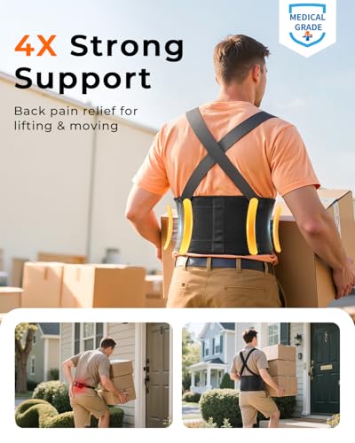Medical-Grade Work Back Brace with Adjustable Shoulder Straps [Stronger Support & Breathable Mesh] Lower Back Support Belt...
