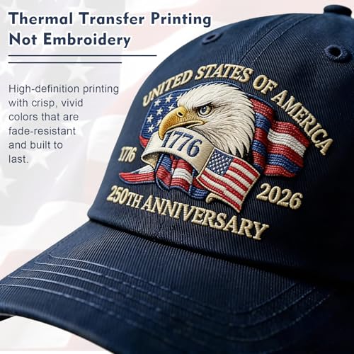 Bokauo 250 Anniversary USA Hat for Men Women,Printed Adjustable Baseball Cap,Patriotic 250th Gift for Husband,Veteran