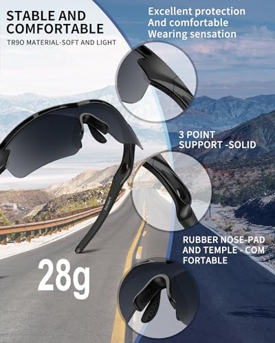 Rosemal Sports Sunglasses Polarized Cycling Sunglasses Running Driving Fishing Hiking for Men Women UV400 TAC TR90