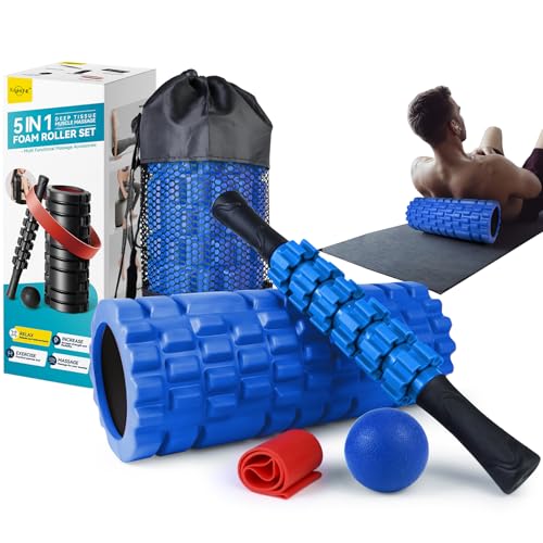 Krightlink 5 in 1 Foam Roller Set for Deep Tissue Muscle Massage, High Density Trigger Point Fitness Patented Exercise Foa...