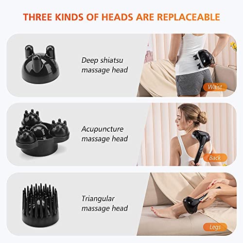 Snailax Cordless Handheld Back Massager with Heat, Deep Tissue Percussion Massager, 3 Sets of Dual Pivoting Heads,Recharge...