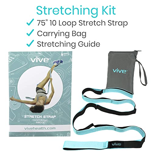 Vive Stretch Strap (75" - 10 Loops) - Leg Stretch Band to Improve Flexibility - Stretching Out Yoga Strap - Exercise and P...