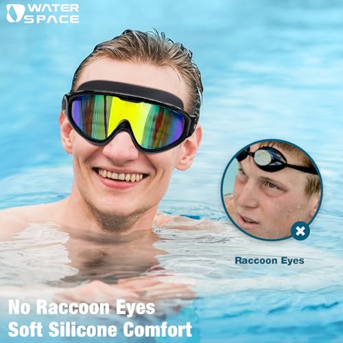 Water Space Swim Goggles 2 Pack for Adult Men Women, Anti-fog UV Protection No Leak 180° Wide View Clear Vision Pool Goggles