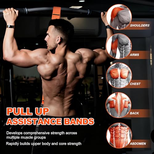 Janhemei Pull Up Assistance Bands 65-260lbs, 4 Heavy Duty Pull Up Resistance Bands with Fabric Feet/Knee Rest for Pull Up ...