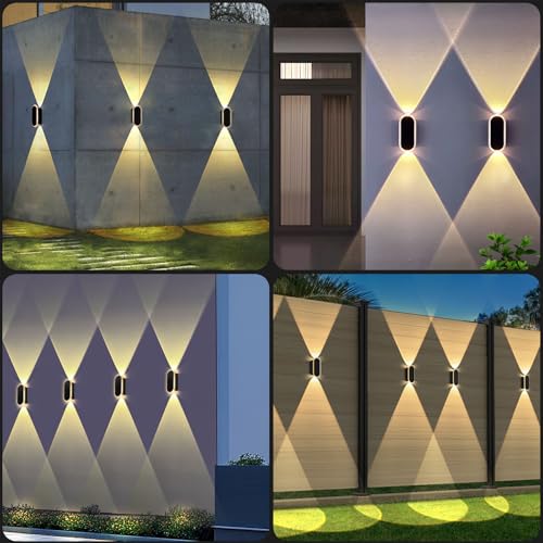 Solar Fence Lights Outdoor - 3000/4000/6000K 3 Modes, IP65 Waterproof Fence Lights Solar Powered, Up & Down Lighting Solar...