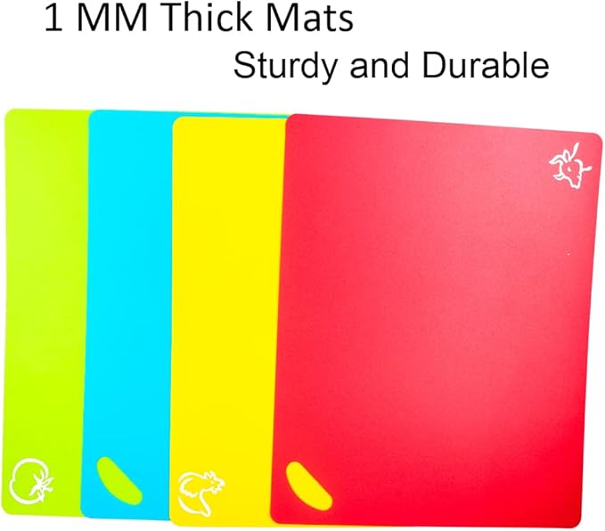 Flexible Cutting Boards Set, Cutting Board Mats for Cooking, 2 Pack Colored Cutting Board Set with Easy-Grip Handles, Flexible Plastic Cutting Sheet Set of 4 (2)