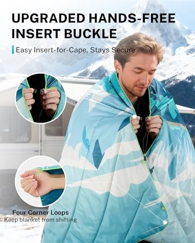 Gonex Camping Blanket with Aero-Warmth Tech Layer, Puffy Printed Packable Blanket Ultralight & Warm Wearable Water-Resista...