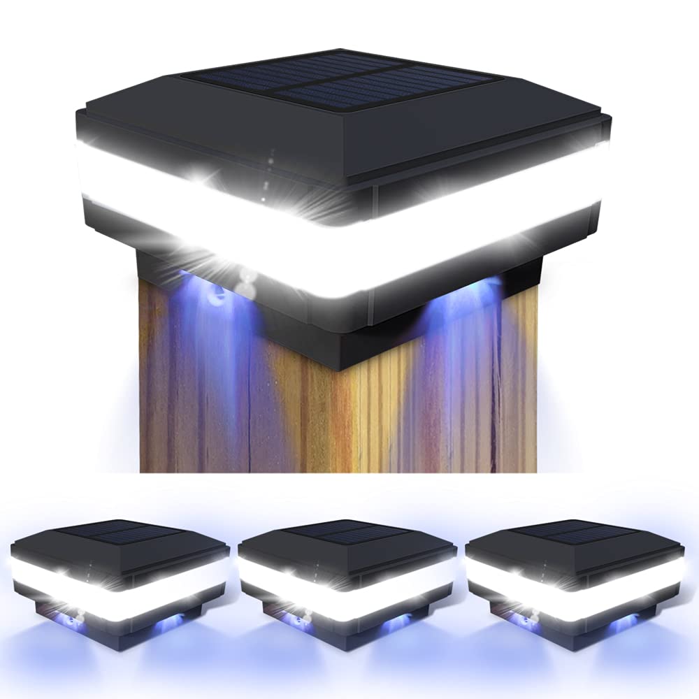 Fvtled Solar Post Cap Lights, 6000K Cool White, Fits 4X4-6X6 Posts, Black, 4 Pack, Durable Abs For Outdoor Patio Garden Decoration