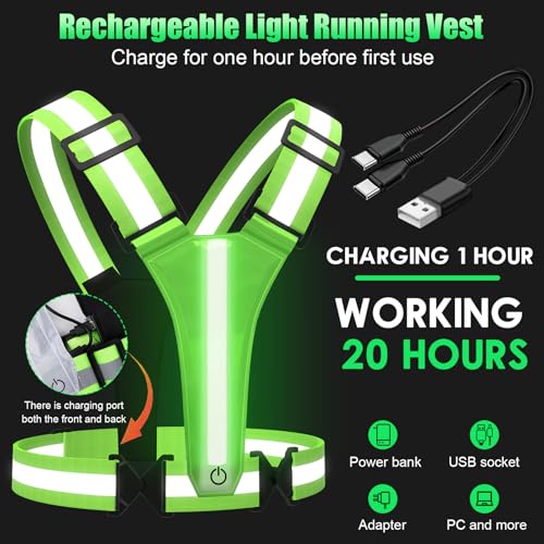 SAWNZC LED Reflective Vest Running Gear, 5 Colors Lights Up Running Vest for Night Walking Cycling Jogging, Adjustable Siz...