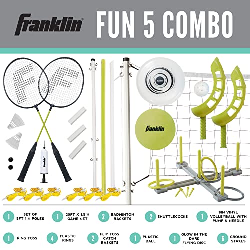 Franklin Sports Fun 5 Combo Outdoor Game Set - Backyard, Beach + Camping Games for Kids - Badminton, Volleyball, Flip Tos...