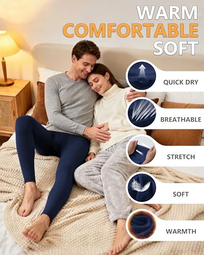 RIKUAOU Men's Thermal Underwear Bottoms, Fleece Lined Long Johns Pants with Fly, Athletic Base Layer Leggings Cold Weather