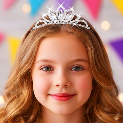 Kilshye Princess Silver Tiara and Crown Pink Crystal Tiaras Pageant Crowns Rhinestone Birthday Headdress for Women