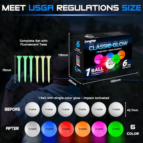 KINGTOP Upgraded Glow in The Dark Golf Balls - Super Bright Light Up LED Golf Ball - with Glow Golf Tees and Storage Bag -...
