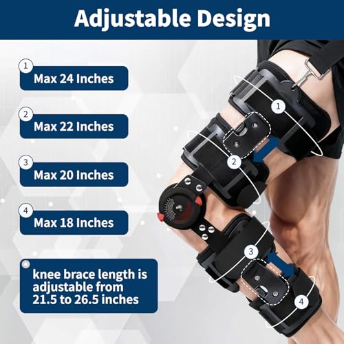 Jevuoyee Adjustable Hinged Knee Brace for Men & Women, ACL Support with Side Stabilizers for Meniscus Tear, Post Reduce Kn...