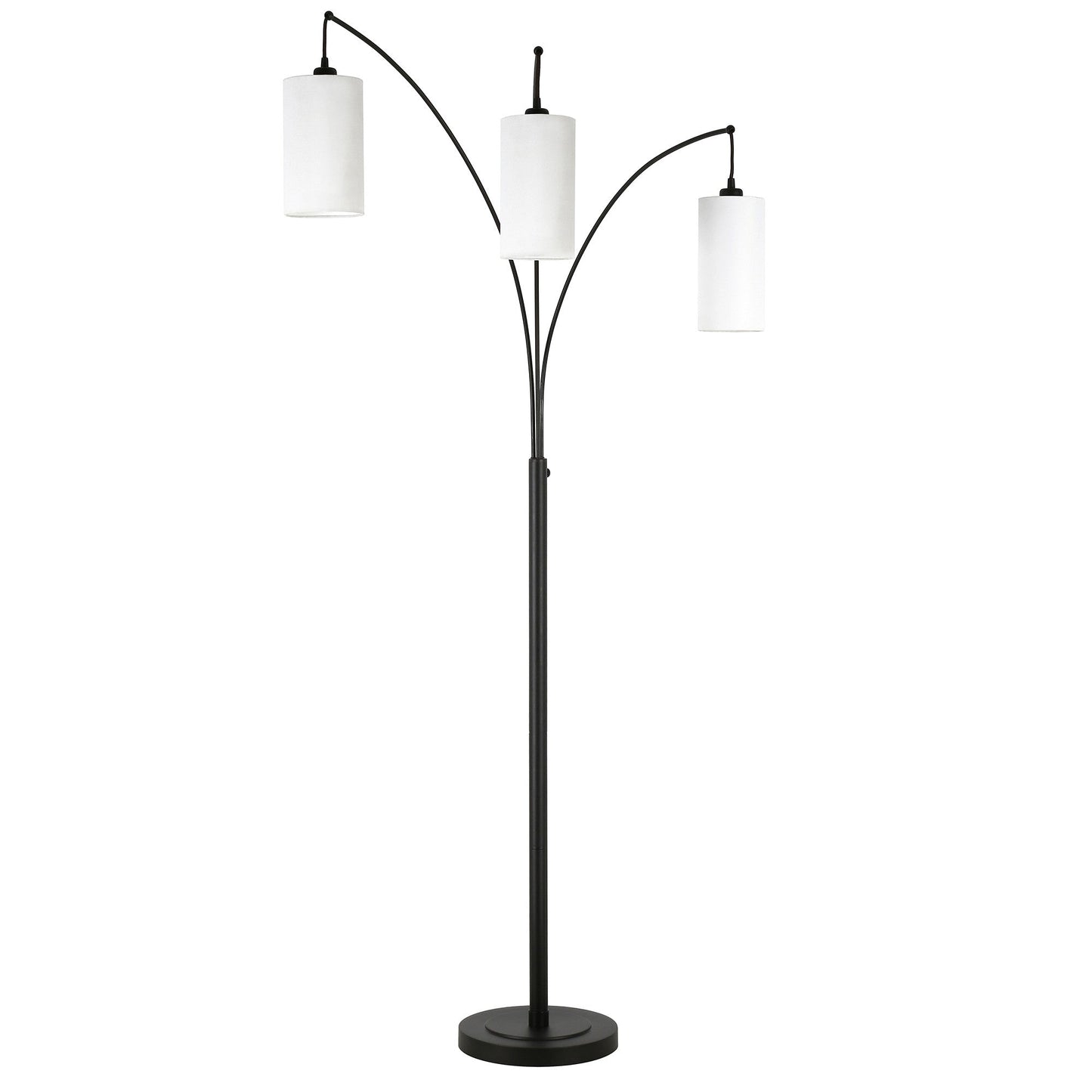 83 Black Three Light Torchiere Floor Lamp With White Frosted Glass Drum Shade