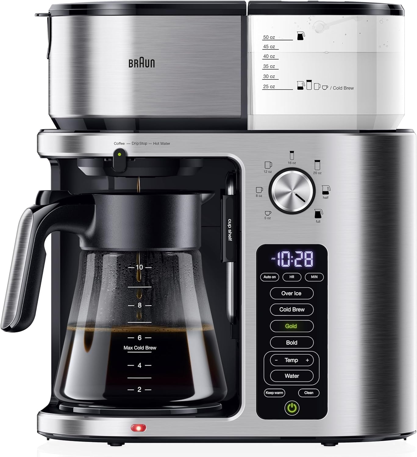 Multiserve plus 10-Cup Drip Coffee Maker - Hot & Cold Multi-Serve Brewer with Timer and Auto Start, Hot Water Dispenser, over Ice Function, Stainless Steel & Pod-Free Design, KF9370SI