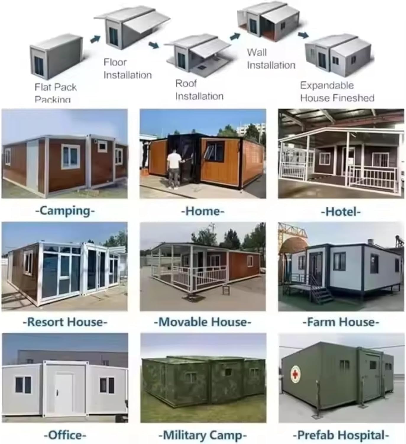 40FT Tiny Homes for Sale Prefab Portable Modular Tiny House to Live in for Adults Modular Mobile Home with 2 3 4 Bedroom Expandable Container House Foldable House with Fully Equipped Bath & Kitchen