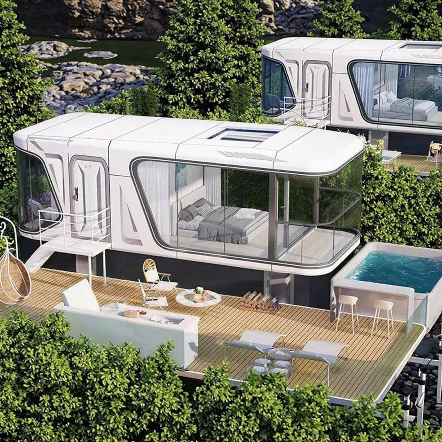 18FT Prefab Tiny Home, Container Movable House with 1 Bathroom, 1 Bedroom, Luxury Prefab Tiny House to Live in for Adults, Modular Guest Home, Office. No Assembly Needed