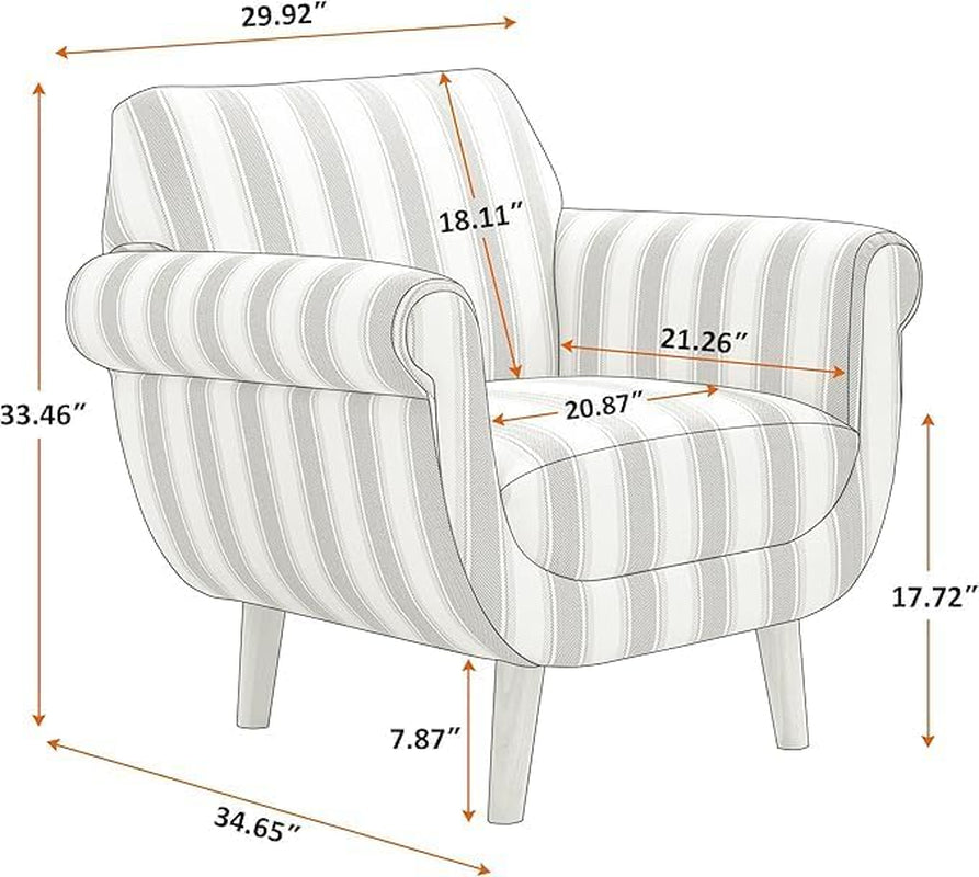 Mid-Century Accent Chair with Stripe Pattern, Modern Linen Fabric Armchair with Wood Legs, Club Chair for Living Room, Comfy Upholstered Side Chairs for Bedroom, Reading, Small Place (Navy)