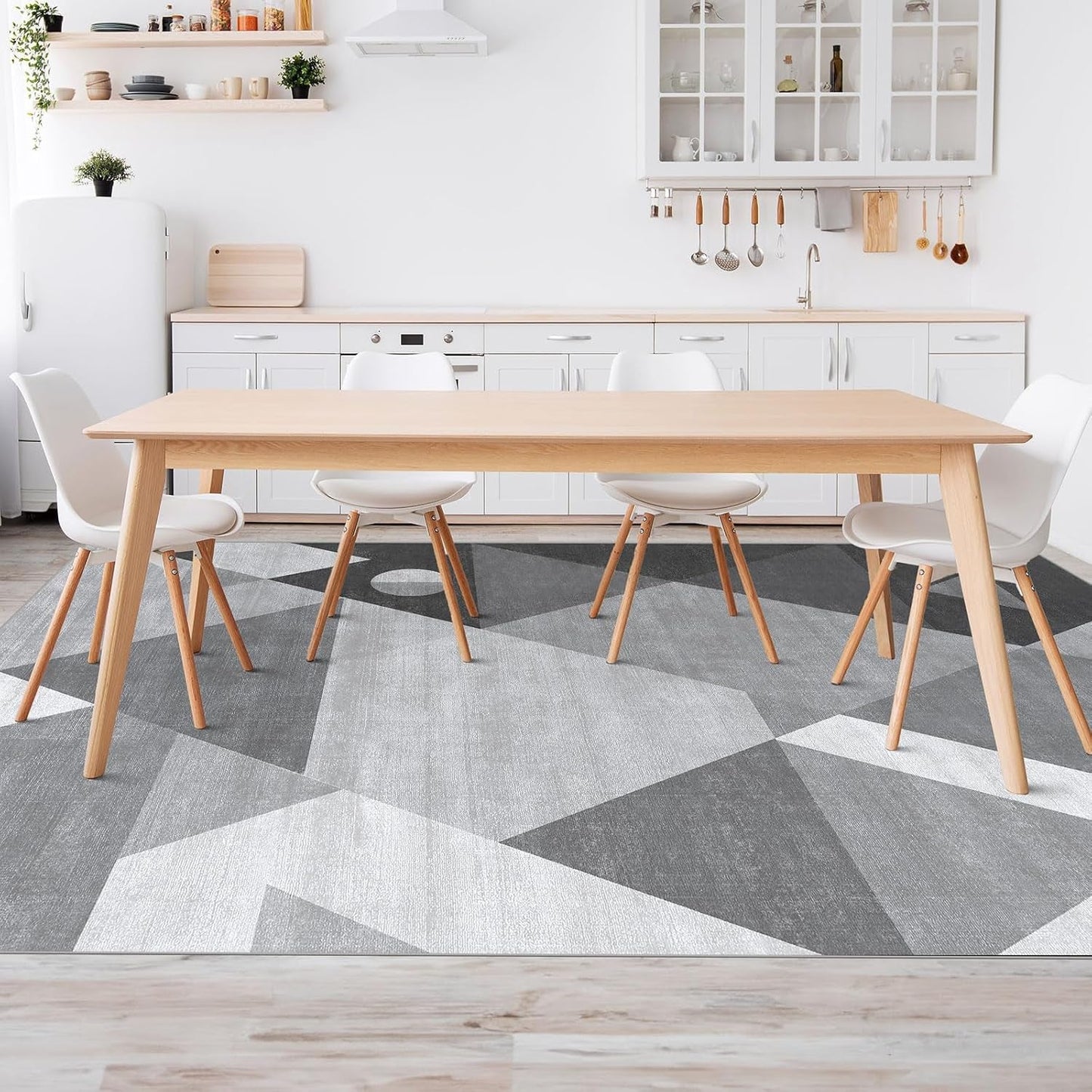 Washable Modern Area Rug - Geometric Style 5X7 Rugs for Living Room, Bedroom, Machine Washable Rug Soft Non Slip Non Shedding Area Rug - Grey, 5'X7'