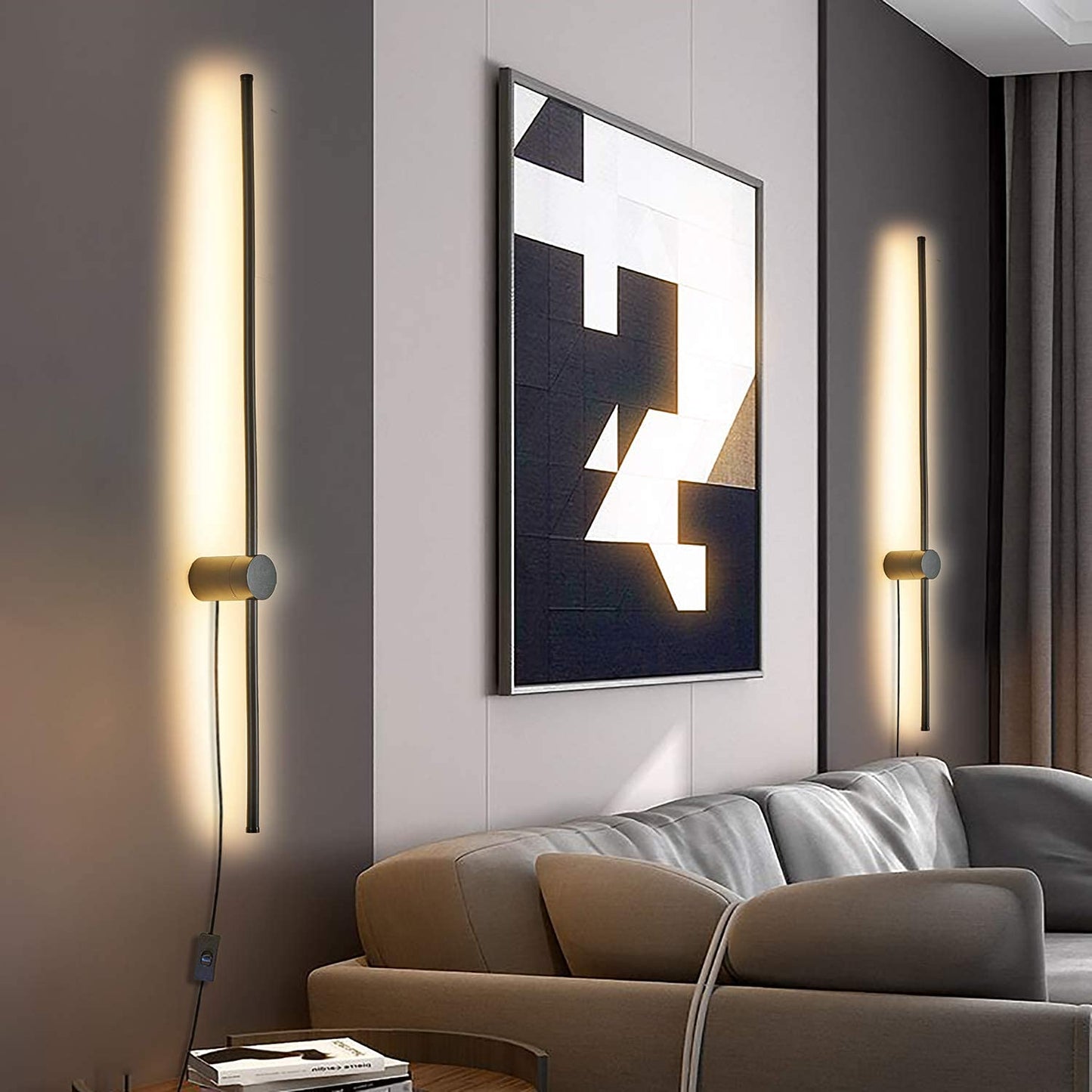 Ditoon Modern Wall Sconces Set of Two, Gold Plug-in LED Light, RC Dimmable, Aluminum, 39.4in Brass, Model DI2316JA100x2d