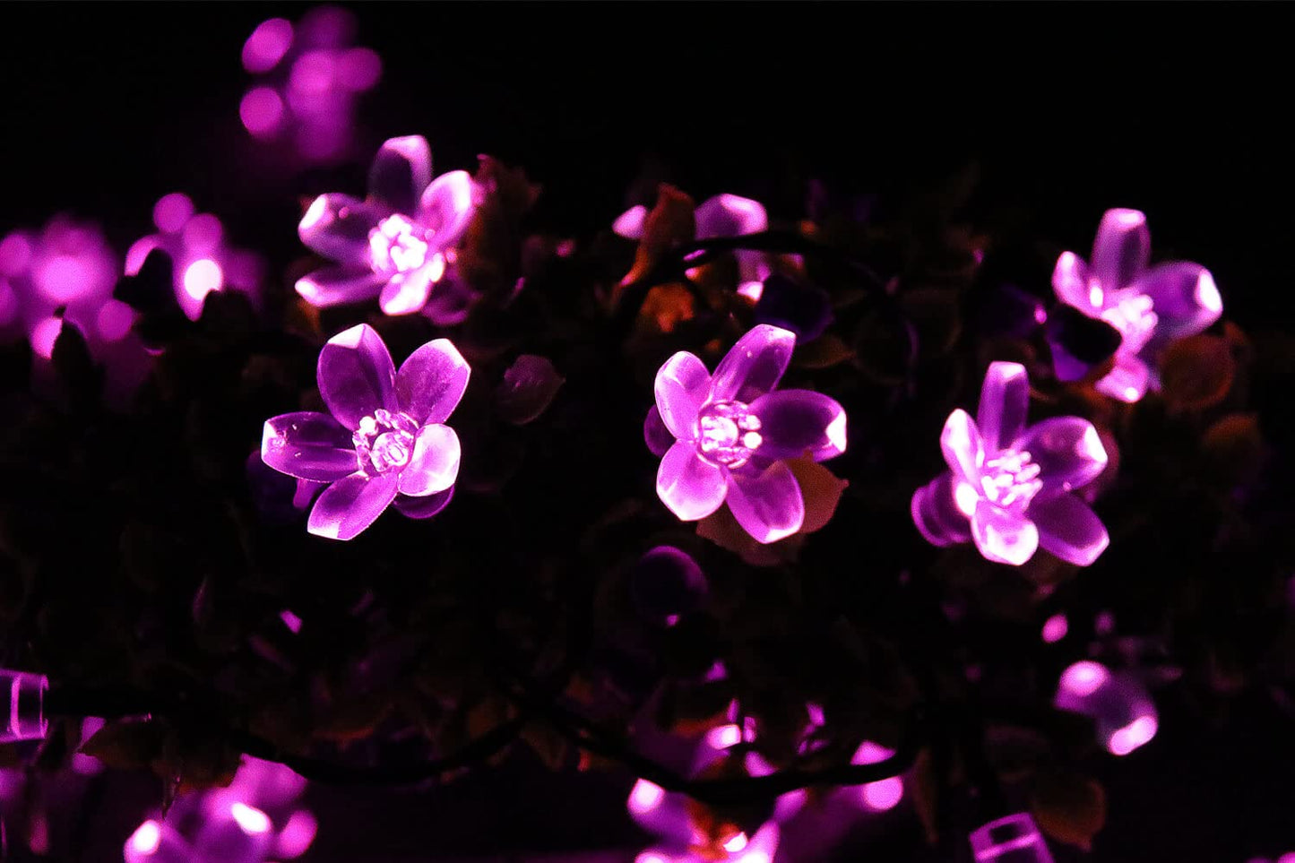 SEMILITS Solar Powered String Lights, 50LED Flower Shaped, Pink, Outdoor Decoration for Patio and Garden