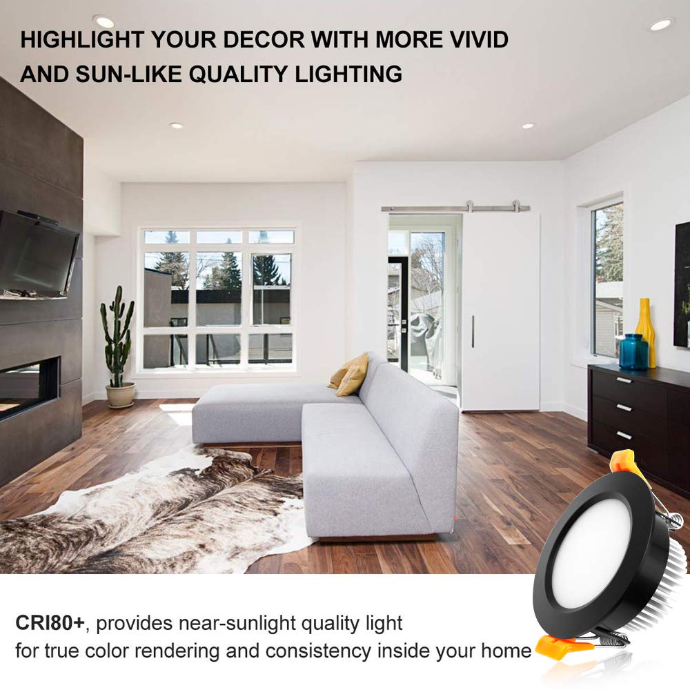 YGS-Tech LED Recessed Lighting Downlight 3W, 5000K Daylight White, Dimmable, 10 Pack, Plastic