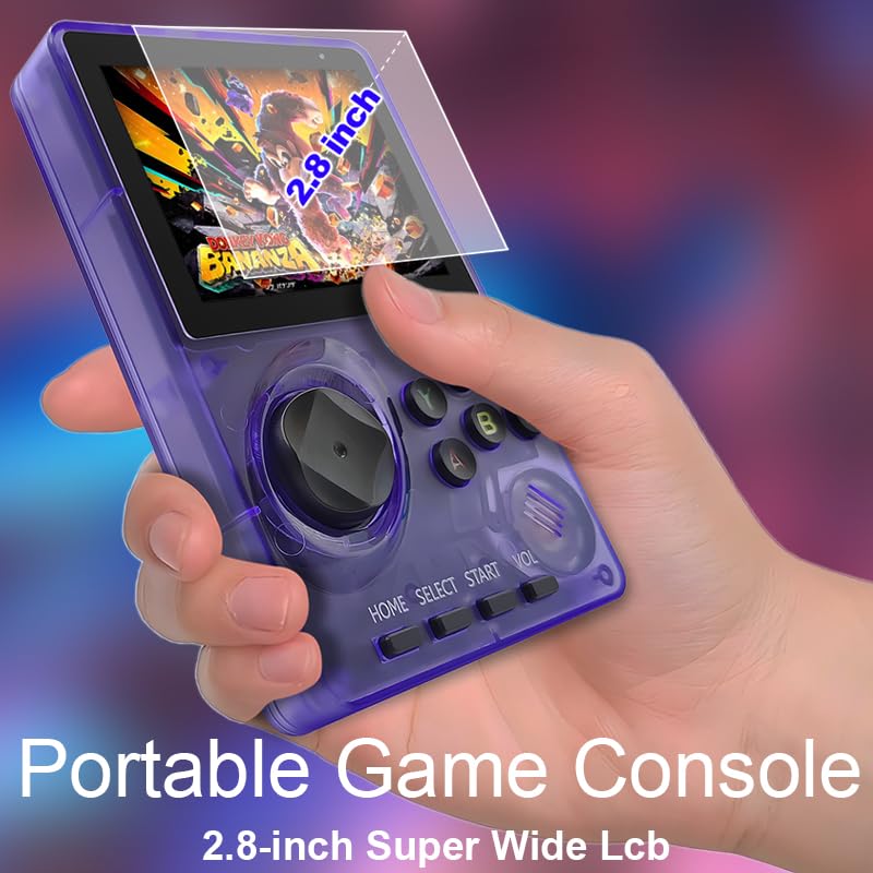 16 Bit Video Game Console for Kids Adults，2.8-inch Super Wide Lcb Preloaded 100 HD Handheld Game Console Seniors Electronic Game Player (Purple)