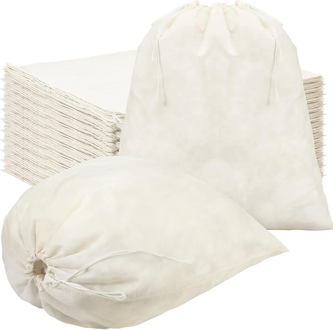Tatuo 50 Pcs 18 x 20 Inches Cotton Bags with Drawstring Large Reusable Produce Bags Linen Empty Storage Pouches Canvas Fabric Sachet for Cloth Bread Food Storage