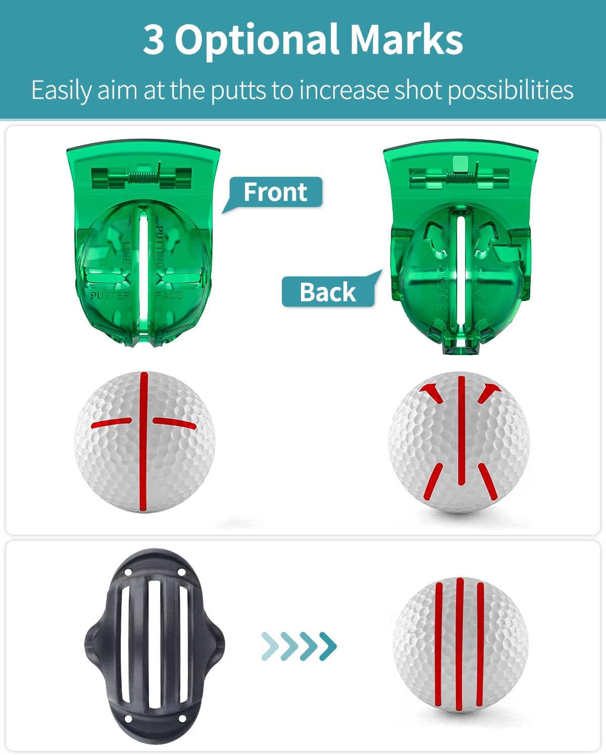 GreenHaven 2 PCS Golf Ball Liner Template Linear Alignment Kit for Putt Ball Marking Tools