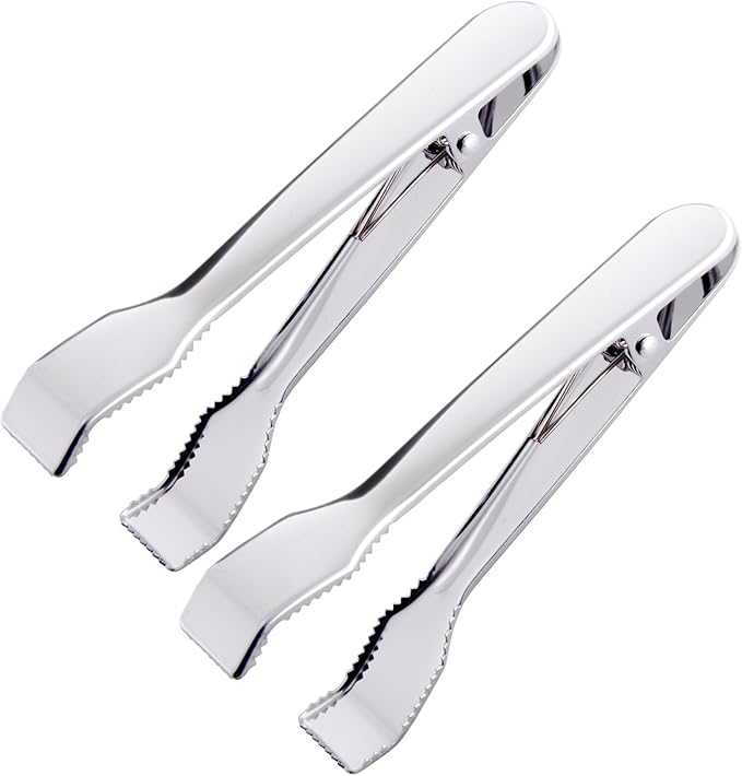HINMAY Ice Tongs for Ice Bucket 6-3/4 Inch - Set of 2 - Premium 18/8 Stainless Steel Ice Tongs with Teeth for Ice Sugar Cu...