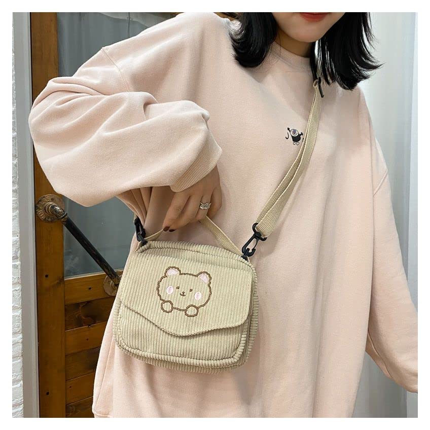 AWXZOM small cute Corduroy Crossbody bag min Kawaii Purse small Kawaii Crossbody Bag (Beige)